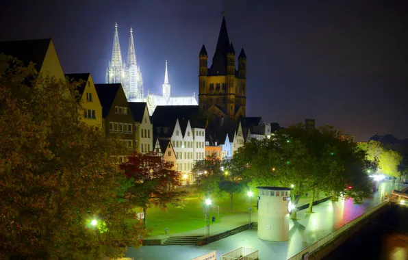 Картинка ночь, город, фото, HDR, Германия, фонари, Кельн
