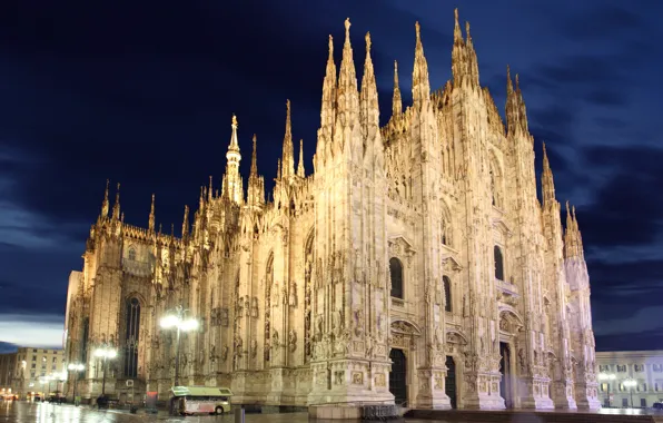 Картинка lights, cathedral, Italy, night, Italia, Milan, Milano, church