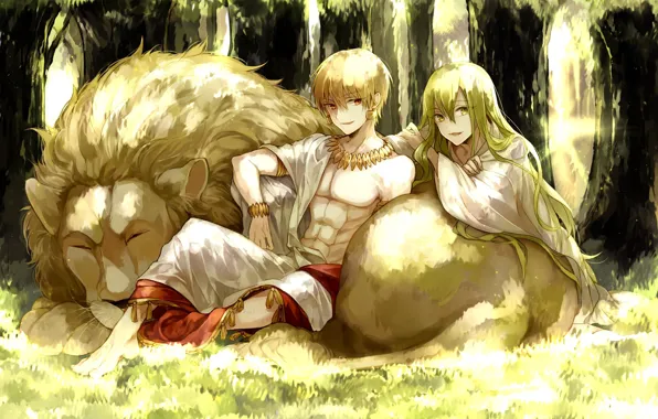 Лев, аниме, арт, двое, Гильгамеш, fate/grand order, Судьба великая кампания