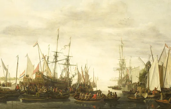 Лодка, корабль, картина, парус, Ливе Питерсзон Версхюр, Протаскивание под Килем Корабельного Хирурга