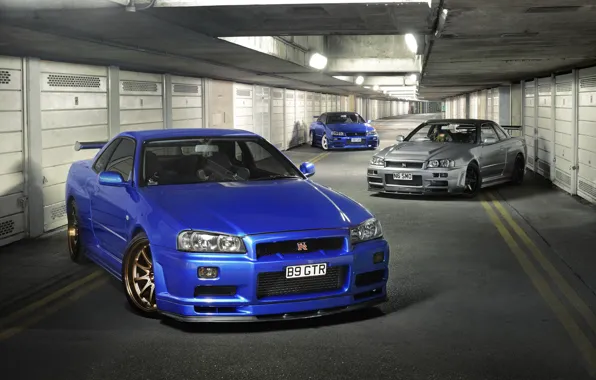 Картинка nissan, skyline, gtr, r34, 3 blue silver blue