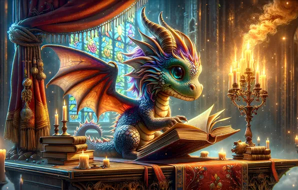 Дракон, свечи, фэнтези, книга