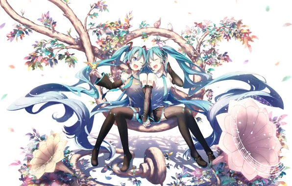 Девочки, арт, vocaloid, вокалоид, грамофон