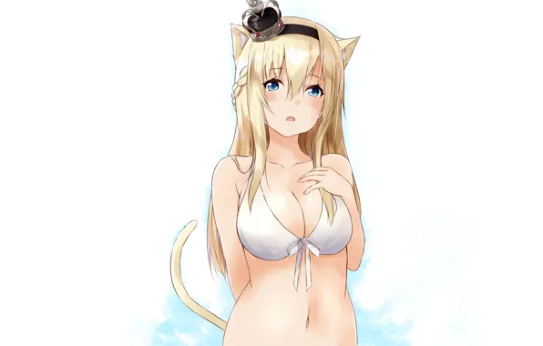Girl, sexy, cleavage, long hair, boobs, animal ears, anime, blue eyes