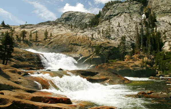 Картинка камни, скалы, течение, поток, Калифорния, США, речка, Йосемити