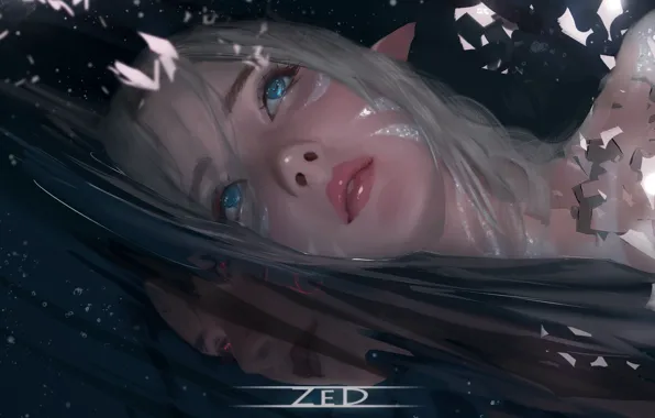 Вода, девушка, свет, отражение, тьма, эльф, фэнтези, by ZED