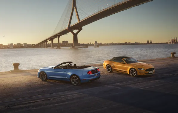 Mustang, Ford, yellow, blue, California Special, Ford Mustang GT/CS Convertible