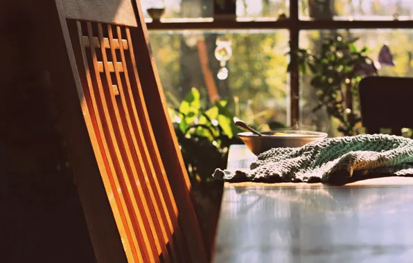 Картинка солнце, завтрак, стул, деревянный