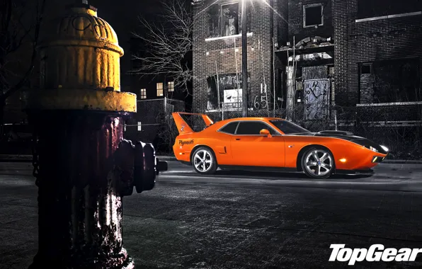 Картинка ночь, оранжевый, улица, тюнинг, фонарь, Top Gear, Dodge, Challenger