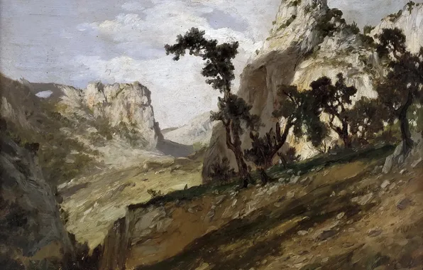 Картинка природа, скалы, картина, Карлос де Хаэс, Горный Пейзаж