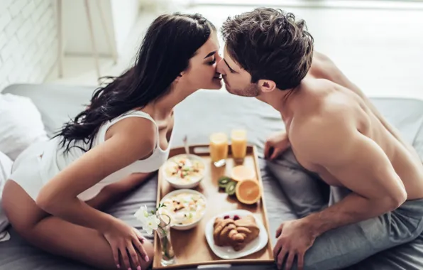 Картинка love, kiss, couple, breakfast