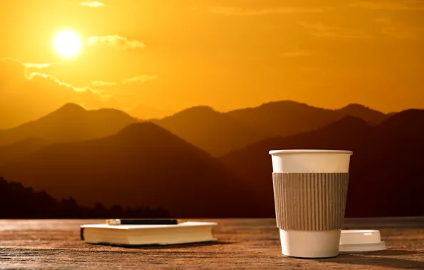 Солнце, рассвет, кофе, утро, чашка, hot, coffee cup, good morning