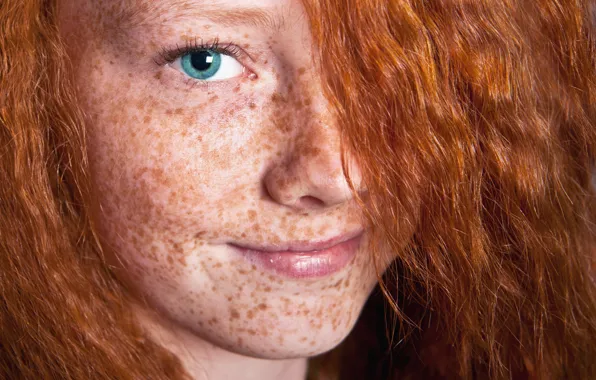 Woman, smile, redhead, Freckles