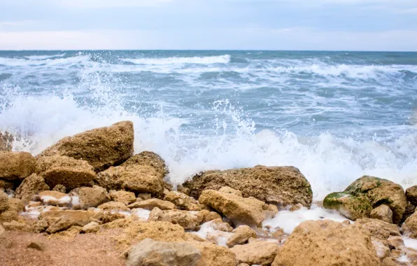 Картинка песок, море, волны, вода, природа, камни