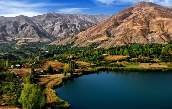 Картинка деревья, горы, озеро, Иран, Iran, Ovan Lake