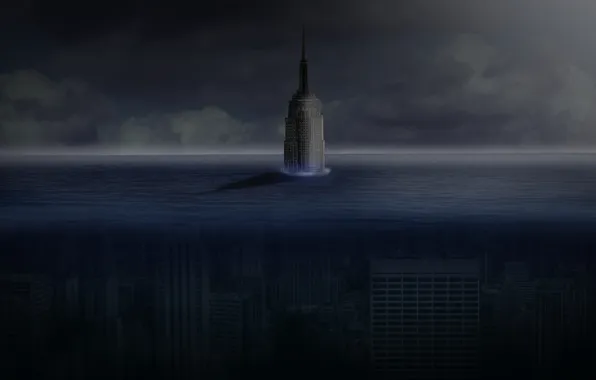 Картинка море, вода, город, апокалипсис, нью йорк