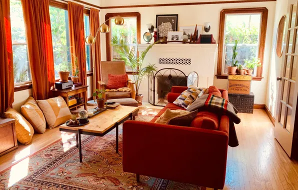 Дизайн, стиль, интерьер, камин, California, гостиная, теплые цвета, CozyPlaces
