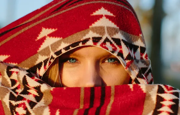 Картинка глаза, взгляд, девушка, лицо, ткань