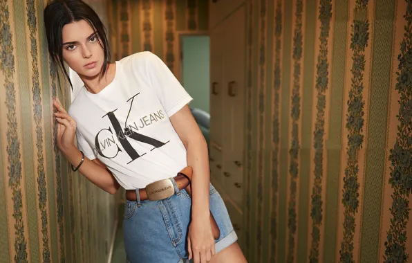 Взгляд, девушка, поза, модель, майка, Kendall Jenner, Calvin Klien