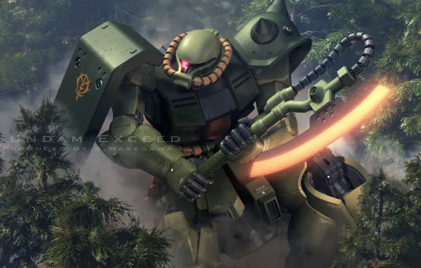 Лес, робот, топор, Mobile Suit Gundam