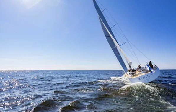 Море, солнце, путь, движение, ветер, яхта, паруса, отблески