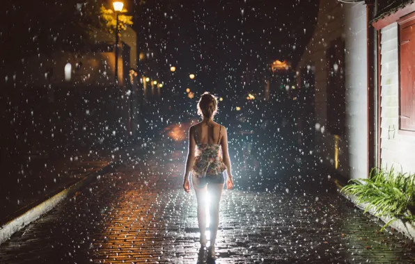 Девушка, ночь, город, дождь.походка, Walking in the Rain