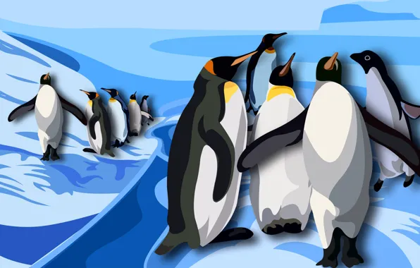 Картинка птицы, рисунок, пингвины, антарктида
