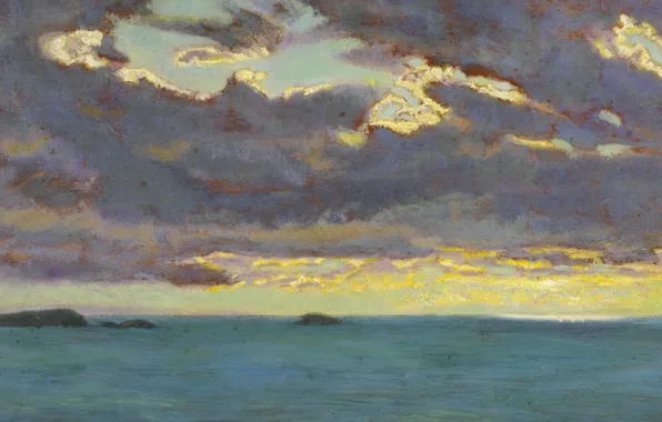 Картинка Arthur Hughes, ок.1909, северное побережье Корнуолла, Вид с мыса Pentire