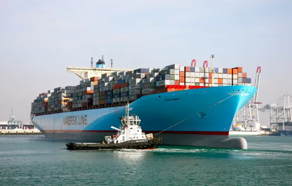 Порт, Судно, Грузовой, Контейнеровоз, Терминал, Буксиры, Eugen Maersk, Контейнера
