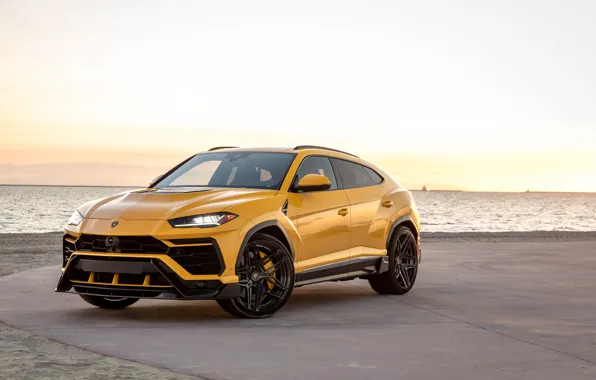 Пляж, закат, побережье, вечер, Lamborghini, Vorsteiner, кроссовер, Urus