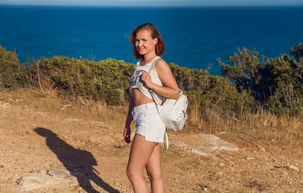 Ocean, nature, smile, model, horizon, cute, teen, bush