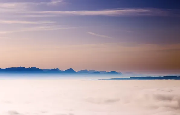 Картинка небо, облака, горы, туман, вечер, Швейцария, Альпы