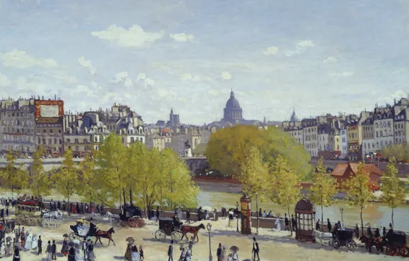 Париж, картина, городской пейзаж, Клод Моне, Набережная Лувра