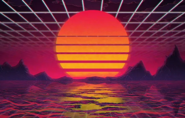 Картинка Солнце, Музыка, Звезда, Фон, 80s, Neon, VHS, 80's
