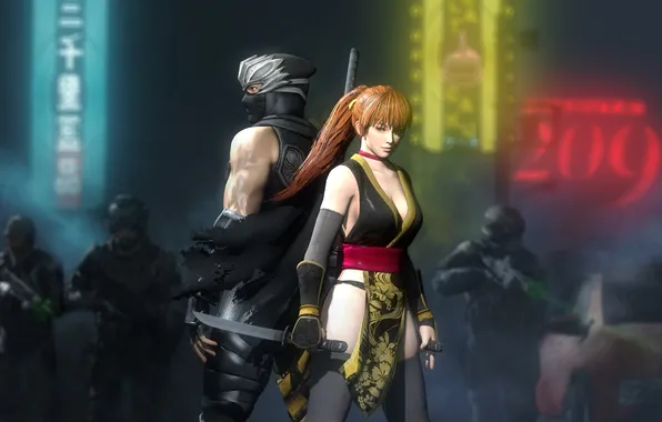 Девушка, Ninja Gaiden, ninja, fan art, Kasumi, Ryu Hayabusa, Dead or Alive