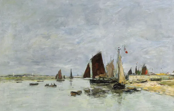 Картина, парус, Эжен Буден, Eugene Boudin, Этапль. Лодки в Порту