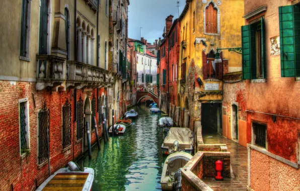 Улица, здания, дома, лодки, Италия, Венеция, канал, мостик
