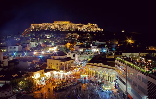 Ночь, Греция, night, Greece, Афины, Athens