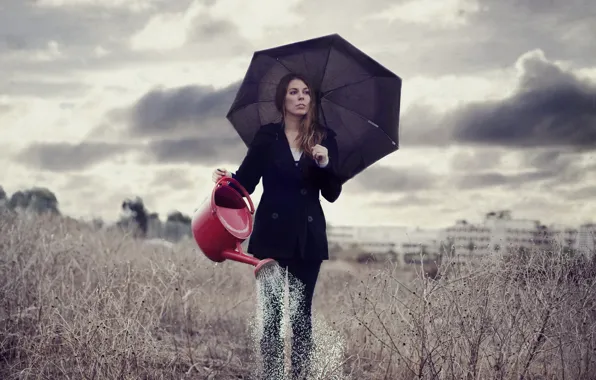 Картинка поле, девушка, ситуация, зонт