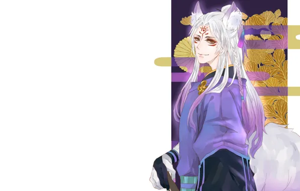 Взгляд, парень, белые волосы, Onmyouji, Onmyoji, Onmyouji (NetEase), Youko, Pixiv Id 12762217