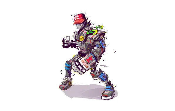 Минимализм, Робот, Стиль, Кепка, Illustration, Characters, Super Mario, Futuristic