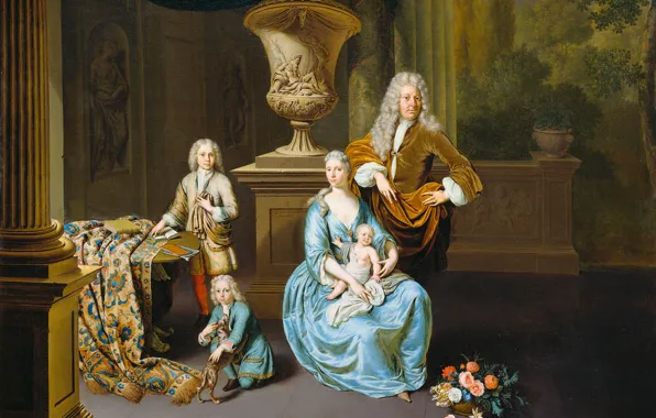 Масло, портрет, картина, холст, Барон Дидерик с Женой и Тремя Сыновьями, Виллем ван Мирис