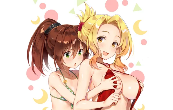 Sexy, cleavage, green eyes, long hair, girls, brown hair, boobs, anime
