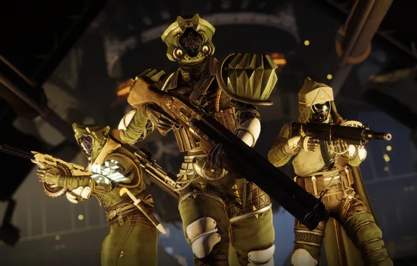 Оружие, фон, игра, солдаты, трио, экипировка, Destiny 2, Destiny 2: Shadowkeep