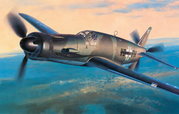 Картинка war, art, airplane, painting, aviation, jet, ww2, Dornier Do 335