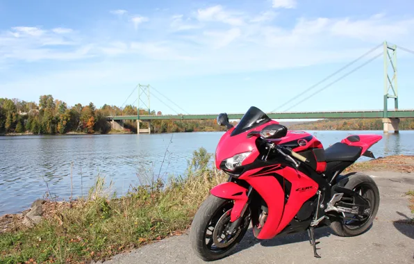 Картинка Red, Honda, Bridge, Black, River, CBR1000RR-R