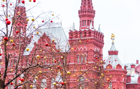 Зима, украшения, city, город, шары, Новый Год, Рождество, Москва