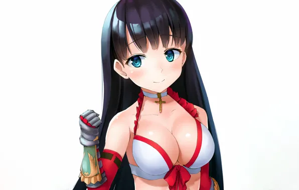 Girl, sexy, cleavage, long hair, boobs, anime, blue eyes, beautiful