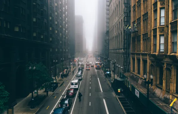 Картинка город, туман, небоскребы, Чикаго, Мичиган, usa, chicago, Иллиноис
