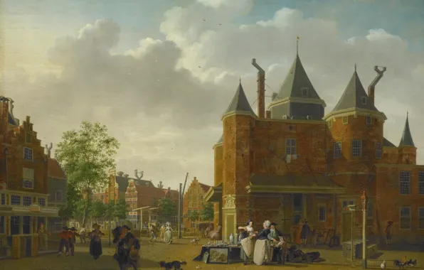Картинка масло, картина, холст, городской пейзаж, Isaac Ouwater, Sint Antoniuswaag в Амстердаме